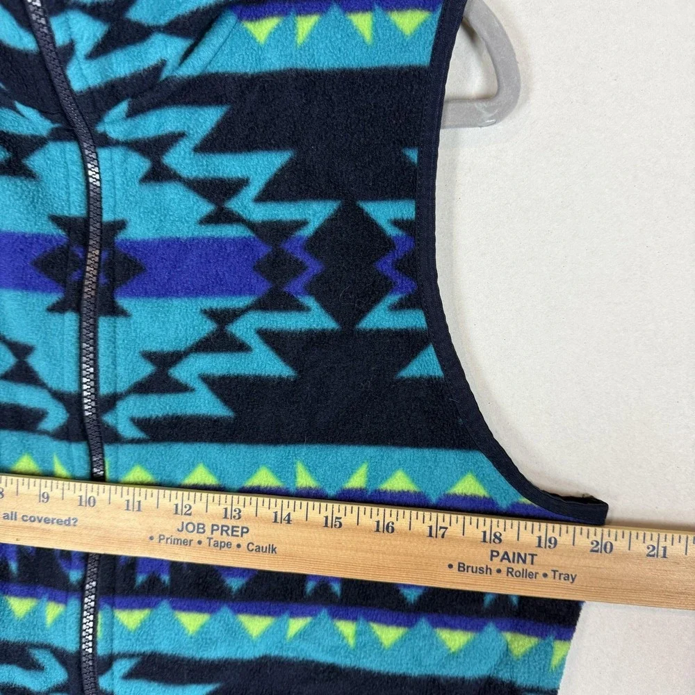 Chaps Vest Women Large Blue Teal Fleece Full Zip Southwestern Tribal Aztec Print